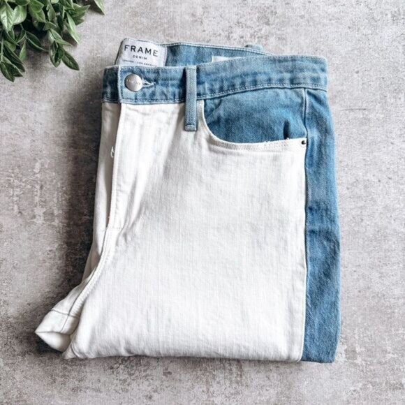 Frame Denim Le High Straight High Rise White and Blue Denim Size 30 - Picture 1 of 9